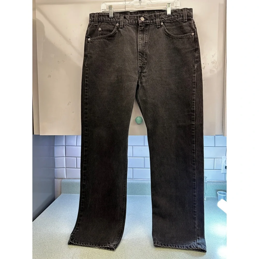 Vintage Levis 505 Orange Tab Jeans Mens 38x30 Faded Black Straight Leg Denim